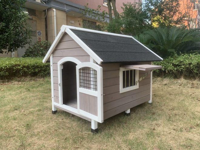 L Timber Pet Dog Kennel House Puppy Wooden Timber Cabin Grey