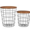 Vintage Round Coffee Tables Set of 2 Side Tables Robust Steel Frame for Living Room Bedroom Rustic Brown and Black