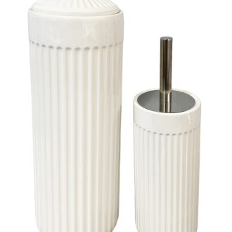 Gloss White Ceramic Bathroom Accessories Set Toilet Brush Paper Roll Holder