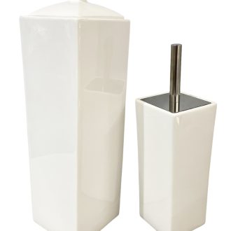 Gloss White Ceramic Bathroom Accessories Set Toilet Brush Paper Roll Holder