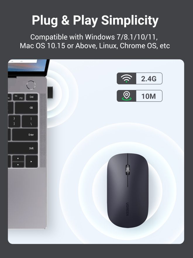 UGREEN Slim 2.4G Wireless Mouse – Black