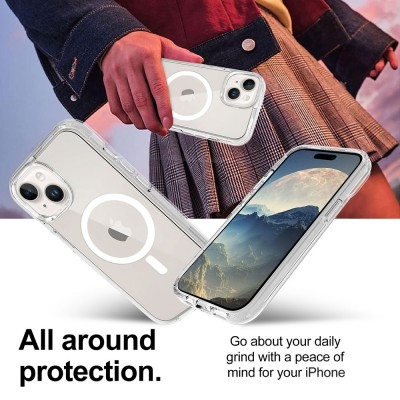 Shockproof Transparent Magsafe Cover Case for iPhone 15 (Transparent)