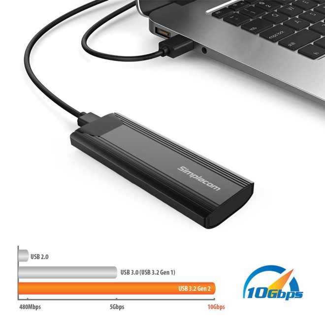 Simplecom SE504v2 NVMe / SATA Dual Protocol M.2 SSD USB-C Enclosure Tool-Free USB 3.2 Gen 2 10Gbps