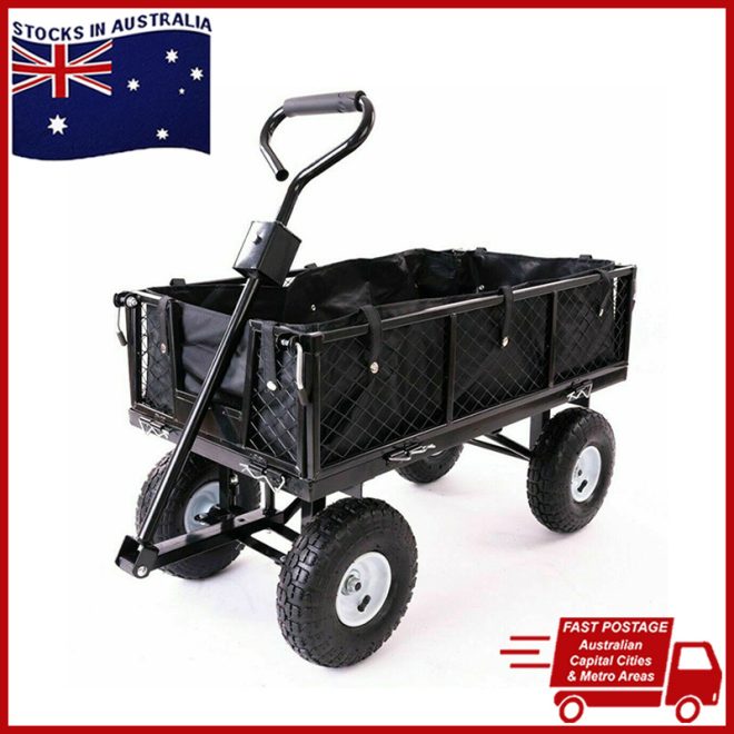 Garden Dump Rolling Mesh Cart with Heavy Duty Steel Frame,10 Inch Pneumatic Tires Maximum Load Capacity of 300 Kg (Black)