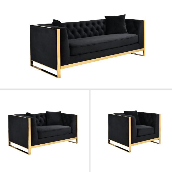 William Lounge – Black Velvet – Gold Trims