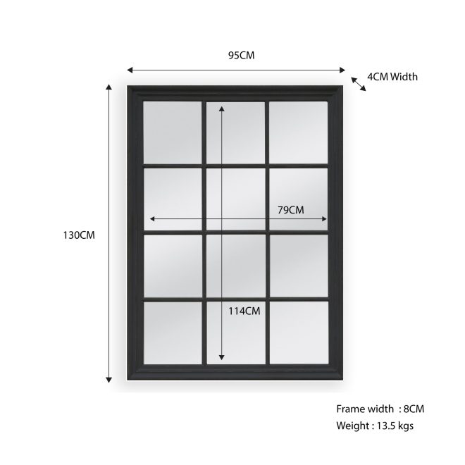 Window Style Mirror – Rectangle 95cm x 130cm – Black