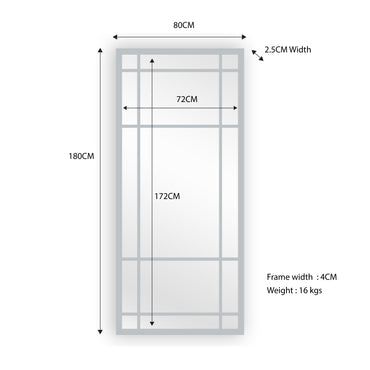 Window Style Mirror Full Length – 80 CM x 180 CM – White