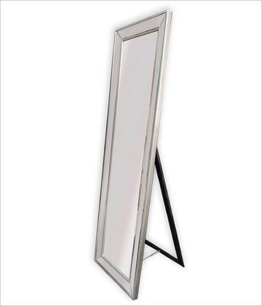 Beaded Framed Mirror – Free Standing 50cm x 170cm – Silver