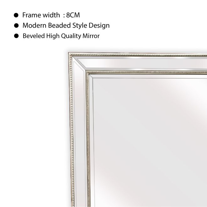 Beaded Framed Mirror – Free Standing 50cm x 170cm – Silver