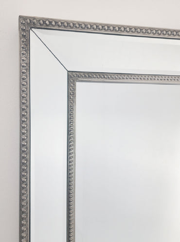 Beaded Framed Mirror – Free Standing 50cm x 170cm – Silver