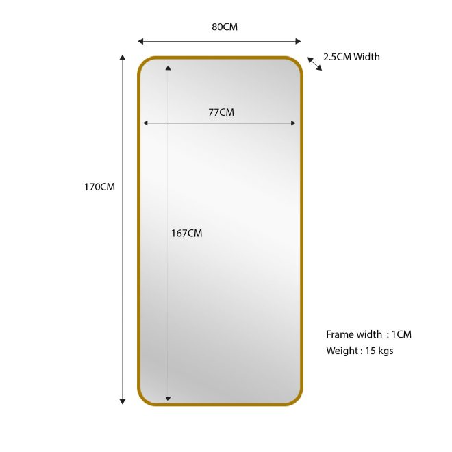 Gold Metal Rectangle Mirror – 80×170 cm