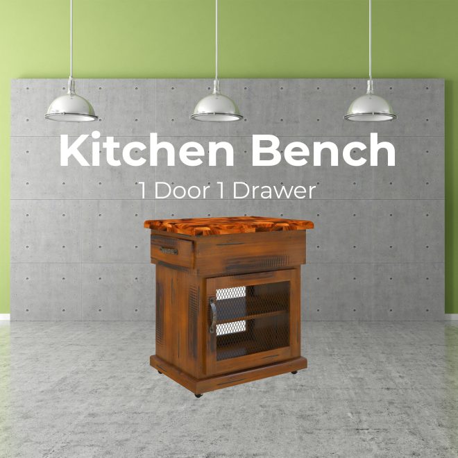 Kitchen Work Bench Storage Trolley Solid Pine Wood Portable Cart Wheels