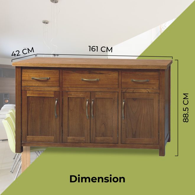 Birdsville Buffet Table 161cm 4 Door 3 Drawer Solid Mt Ash Timber Wood – Brown