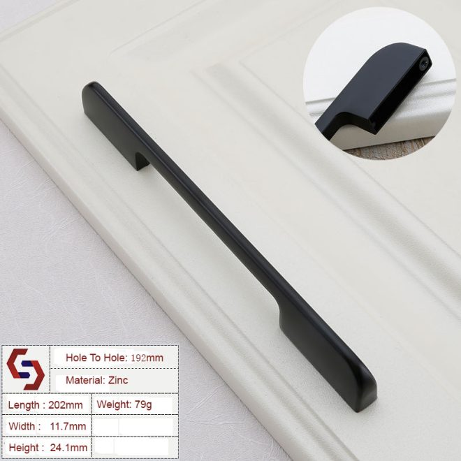 Zinc Kitchen Cabinet Handles Drawer Bar Handle Pull hole to hole – 192mm, Black