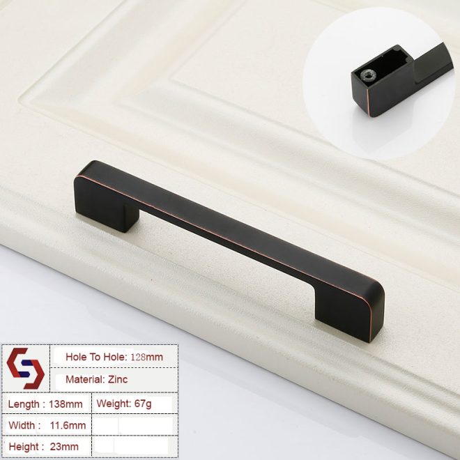 Zinc Kitchen Cabinet Handles Drawer Bar Handle Pull copper color hole to hole – 128mm, Black and Copper