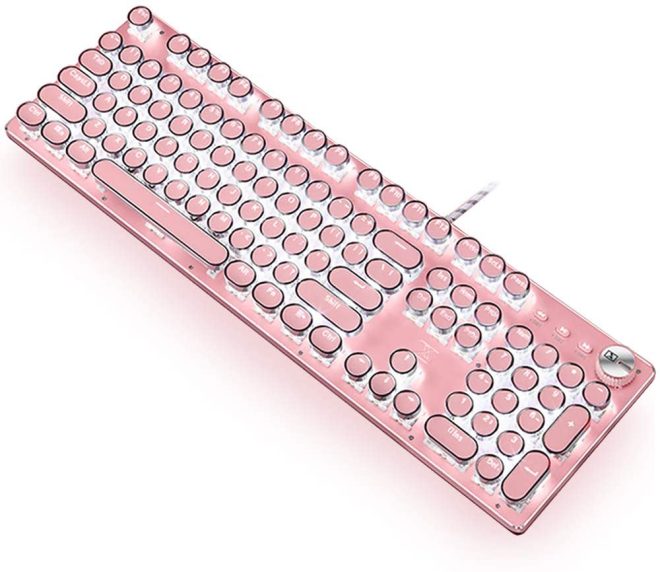 Pink Gaming Mechanical Keyboard Green Switches, White Backlight, USB Wired Laptop Desktop Computer