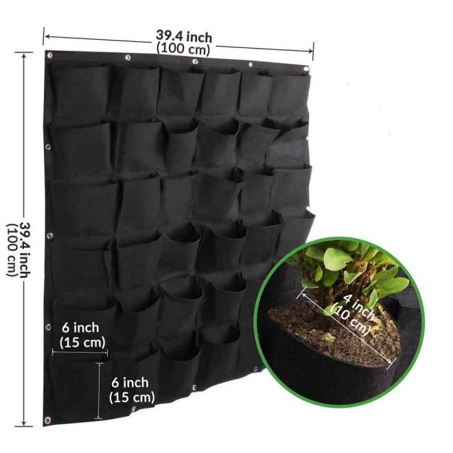 Wall Hanging Planter Planting Grow Bag Vertical Garden Vegetable Flower – Black, 36 Pockets