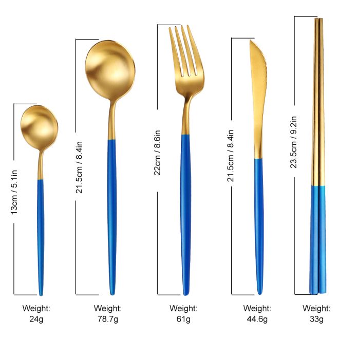 5-Piece Stainless Steel Blue Color Set, Knife Fork Spoon Flatware Set Cutlery Set