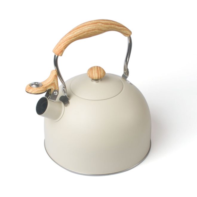 2.5 Liter Tea Whistling Kettle Stainless Steel Modern Whistling Tea Pot for Stovetop – Cream