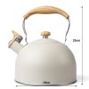 2.5 Liter Tea Whistling Kettle Stainless Steel Modern Whistling Tea Pot for Stovetop – Cream