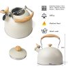 2.5 Liter Tea Whistling Kettle Stainless Steel Modern Whistling Tea Pot for Stovetop – Cream