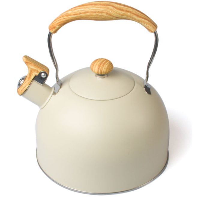 2.5 Liter Tea Whistling Kettle Stainless Steel Modern Whistling Tea Pot for Stovetop – Cream