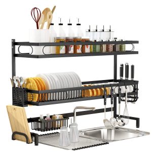 3 tier Over Single Sink Dish Drying Rack Drainer Kitchen Cutlery Holder Storage Organizer – 82x82x28 cm