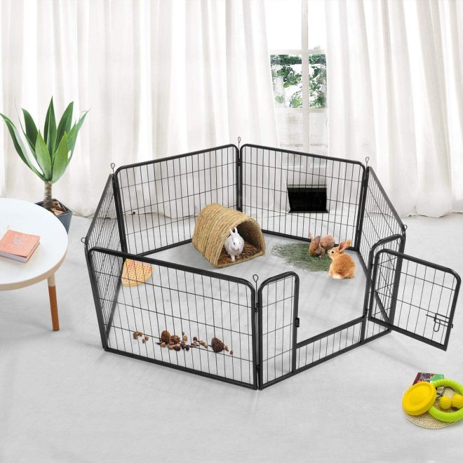 Pet Dog Cat Bunny Puppy Play pen Playpen 60×80 cm Exercise Cage Dog Panel Fence – 6 Panel