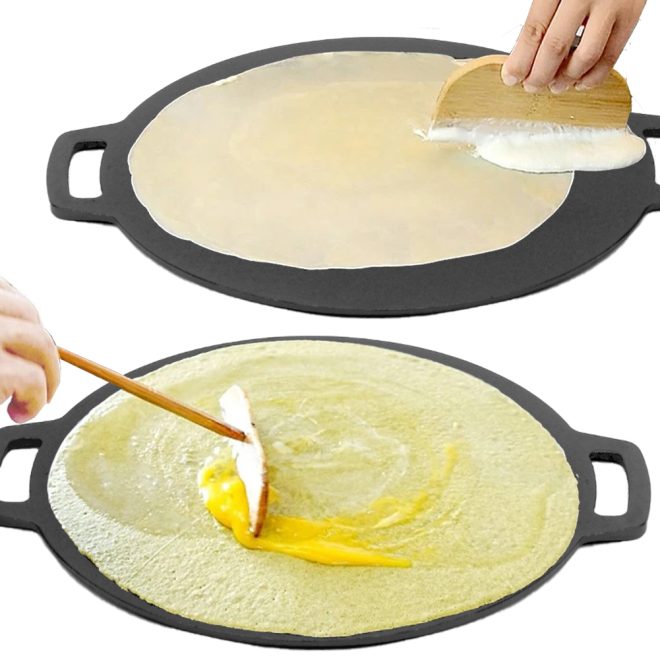 28cm Seasoned Cast Iron Induction Crepes Pan Baking Pancake Tool Pizza Bakeware