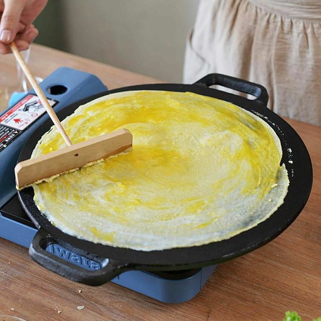 34cm Seasoned Cast Iron Induction Crepes Pan Baking Pancake Tool Pizza Bakeware