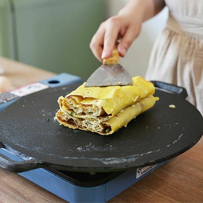 40cm Seasoned Cast Iron Induction Crepes Pan Baking Pancake Tool Pizza Bakeware