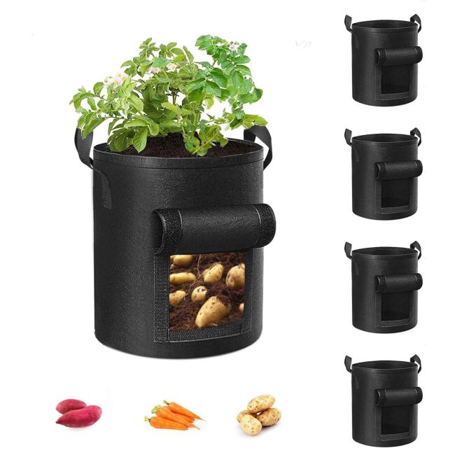 5-Pack Gallons Plant Grow Bag Potato Container Pots with Handles Garden Planter Black – 10 Gallon