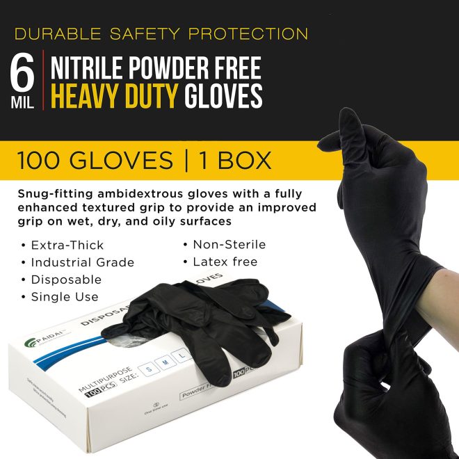 100x Nitrile Black Industrial Mechanic Tattoo Food Disposable Gloves – Large