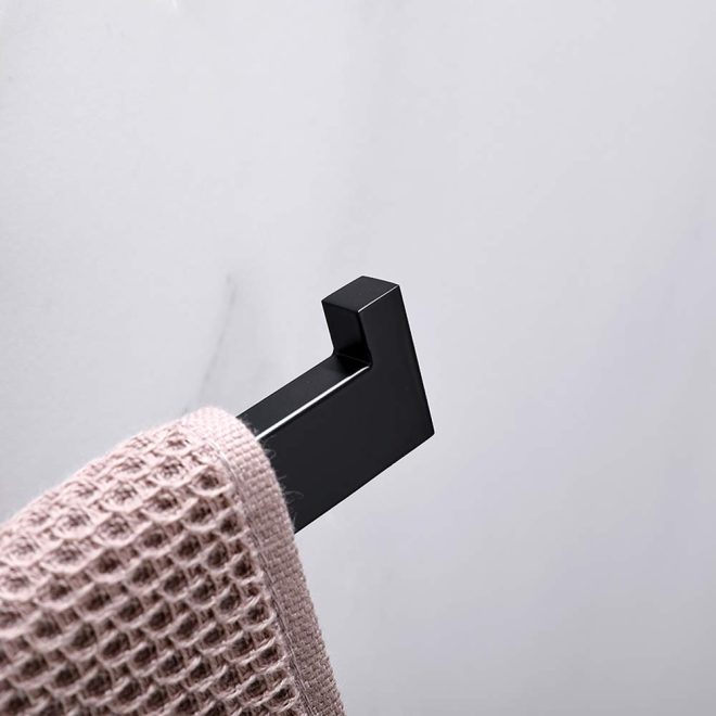 Square Hand Towel Holder Ring Wall Mounted Modern Towel Bar Bathroom Kitchen – Black