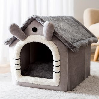 Dog House Bed Portable Cat Bed Removable Cushion Cat Cave, Foldable Pets Puppy Kitten Rabbit