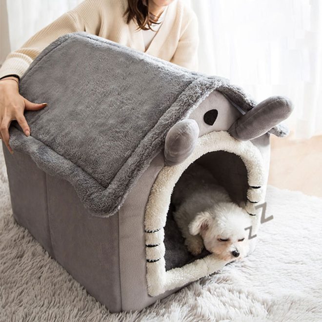 Dog House Bed Portable Cat Bed Removable Cushion Cat Cave, Foldable  Pets Puppy Kitten Rabbit – Medium