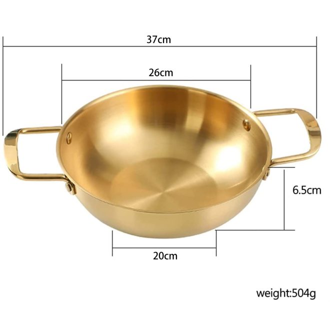 26cm Seafood Paella Pan with Riveted Chrome Plated Handles Dishwasher Safe – Gold