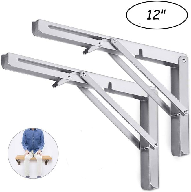 2PCS Steel Wall Mounted Folding Triangle Angle Shelf Support Bracket Rack – 12 Inch