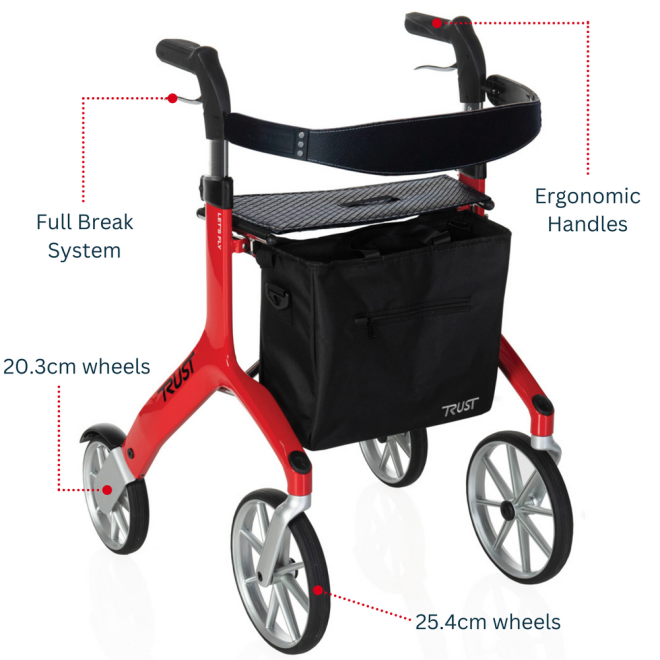 Let’s Fly Mobility Rollator Wheelie Walker – White