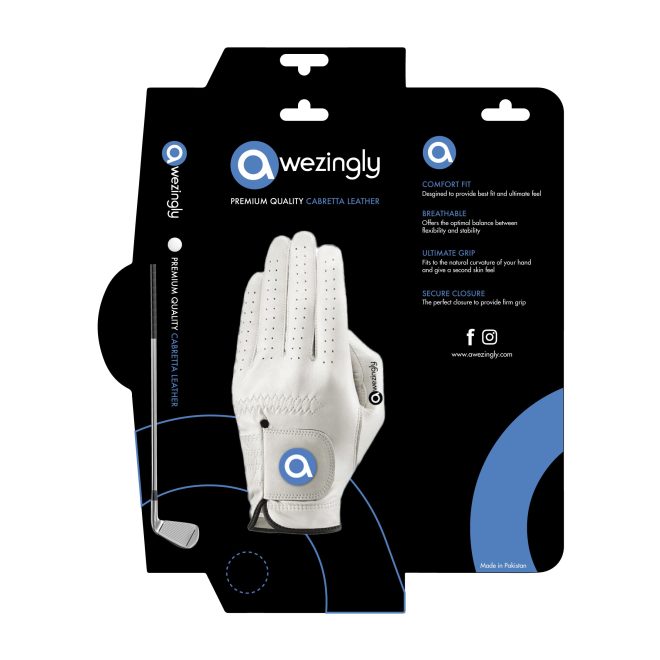 Awezingly Premium Quality Cabretta Leather Golf Glove for Men – White – L