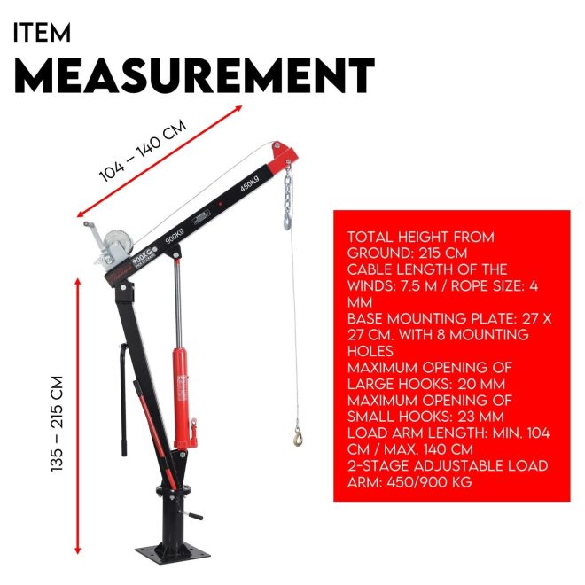 Hydraulic Crane 900kg Pickup Swivel Ute Truck Trailer Lift Hoist Winch Haul