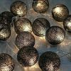 1 Set of 20 LED Black 5cm Cotton Ball Battery Powered String Lights Christmas Gift Home Wedding Party Bedroom Decoration Outdoor Indoor Table Centrepiece