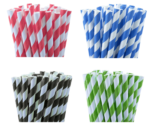 50 Pack Drinking Straws Biodegradable Eco Paper Birthday Party Event Bistro Bar Cafe Take Away – Black and White