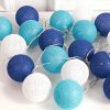 1 Set of 20 LED Blue 5cm Cotton Ball Battery Powered String Lights Christmas Gift Home Wedding Party Boys Bedroom Decoration Indoor Table Centrepiece