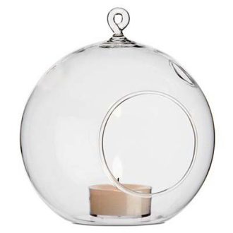 4 x Hanging Clear Glass Ball Tealight Candle Holder – 10cm Diameter / High – Wedding Globe Decoration Terrarium Succulent Plant Mini Garden Holder Decor Craft Gift