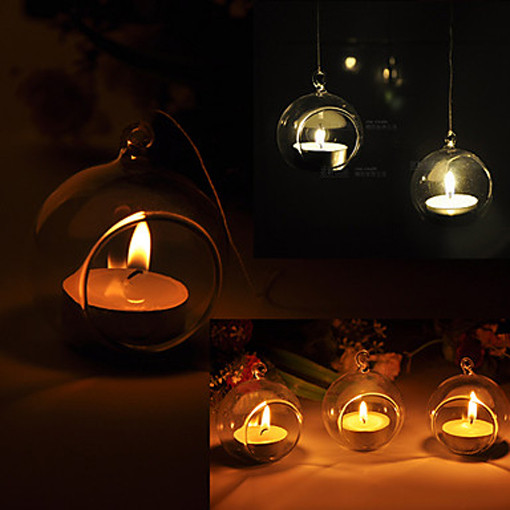 4 x Hanging Clear Glass Ball Tealight Candle Holder  – 10cm Diameter / High – Wedding Globe Decoration Terrarium Succulent Plant Mini Garden Holder Decor Craft Gift