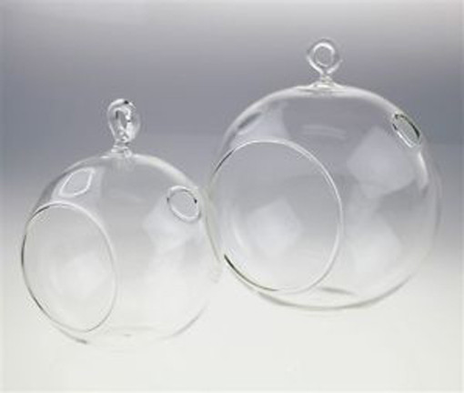 4 x Hanging Clear Glass Ball Tealight Candle Holder  – 10cm Diameter / High – Wedding Globe Decoration Terrarium Succulent Plant Mini Garden Holder Decor Craft Gift