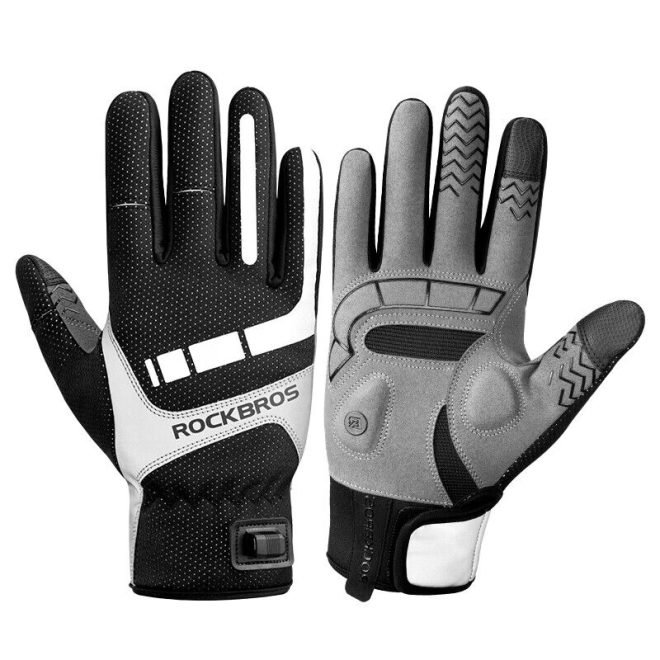 MTB Heated Gloves for Mountain Road Bike Breathable Winter Autumn Cycling Camping Running Outdoor Sport Rockbros – Large