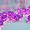 1 Set of 20 LED Cassis Purple 5cm Rattan Cane Ball Battery Powered String Lights Christmas Gift Home Wedding Party Bedroom Decoration Table Centrepiece