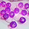 1 Set of 20 LED Cassis Purple 5cm Rattan Cane Ball Battery Powered String Lights Christmas Gift Home Wedding Party Bedroom Decoration Table Centrepiece